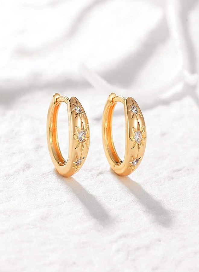 Aktully Gold Huggie Hoop Earrings for Women 18K Gold Star Hoop Earrings Dainty Cubic Zriconia Star Small Hoop Earrings Trendy Jewelry Gift for Women (Gold B) - Image 4